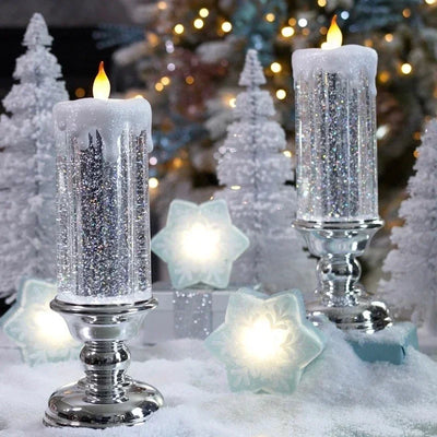 2025 New LED Christmas Candle LED Flameless Candle Light Swirling Glitter Colorful Fantasy Crystal Night Lights Xmas Party Home