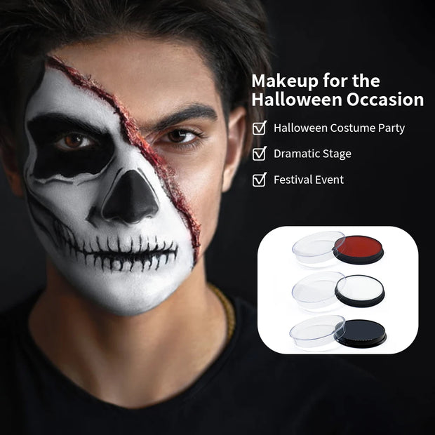 Water Based Face Body Paint Red White Balck, Water Activated Face Painting for Party, Non Toxic Facepaints for Halloween Demon
