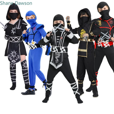 Boys Girls Ninja Cosplay Costume for Kids Anime Samurai Costume Kung Fu Dragon Ninja Jumpsuit With Weapon Outfit Party Halloween