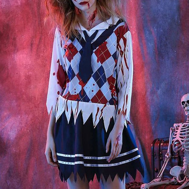 Women Halloween Costume Gothic Lace Dress with Veil and Gloves Vampire Cosplay Outfit Masquerade Party Dress