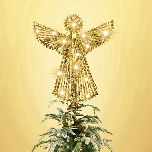 Light Glitter Metal Iron Angel Christmas Tree Topper Decor For Home Xmas Tree Ornament Navidad New Year Holiday Home Office