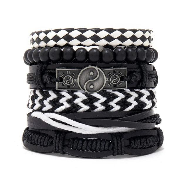 Fashion Bracelet Viking  Bracelet For Men Hand Bracelets Woven Skull Hand Jewelry Adjustable Leather Set viking man bracelet