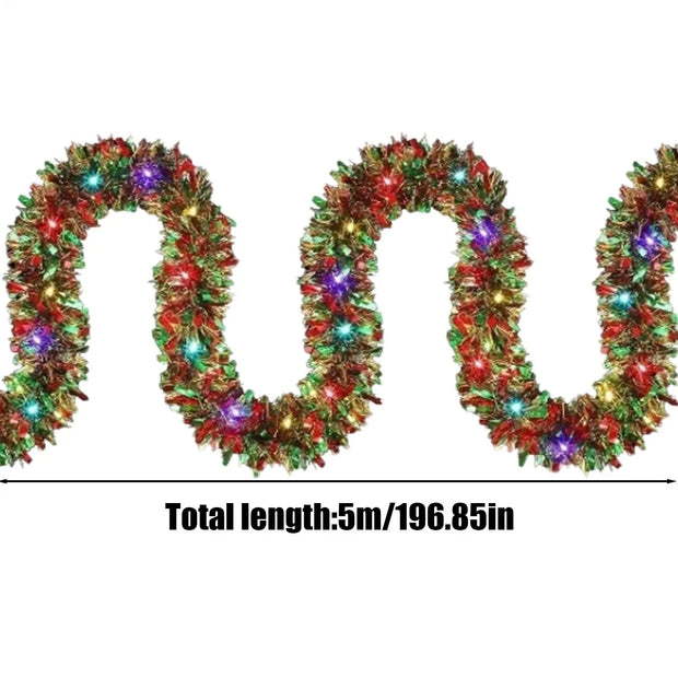 Christmas Tree Shiny Garland Light Christmas Streamers Ornaments Tinsel Garland with Led Lights Shiny Twist Christmas Decor