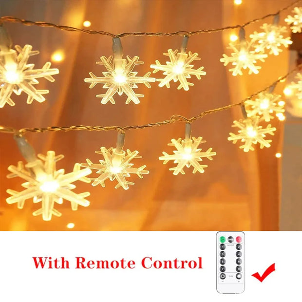 Christmas Tree Decorations 1M-30M LED Garland Holiday Snowflakes String Fairy Lights Ornaments for Home Party Noel Navidad 2026