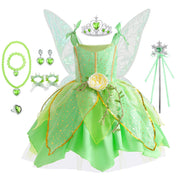 Kid Girls Princess Fairy Costume Tinker Bell Tutu Dress Sleeveless Wing Princess Girl Costume Cosplay Carnival Halloween Party