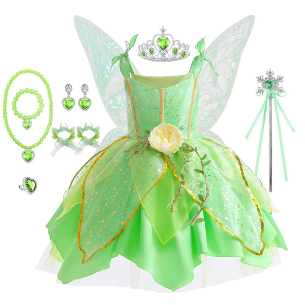 Kid Girls Princess Fairy Costume Tinker Bell Tutu Dress Sleeveless Wing Princess Girl Costume Cosplay Carnival Halloween Party