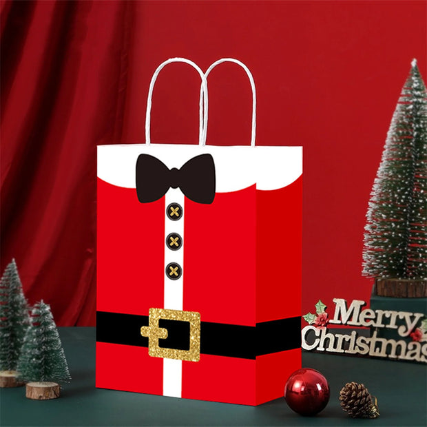 12Pcs Christmas Gift Bags with Santa Claus Suit Prints - Festive Storage Sacks for Party Celebrations and Wrapping