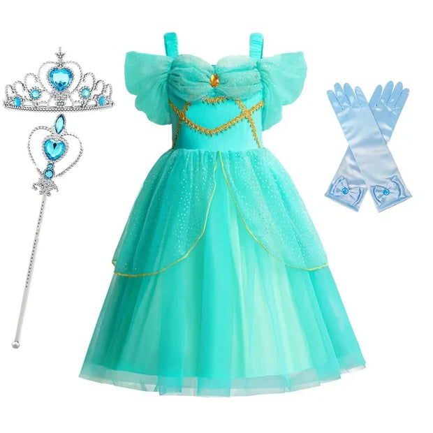 Jasmine Costume for Kids Girl Fancy Birthday Party Gown Princess Dress Carnival Children Clothing 2024 New Halloween Disguise