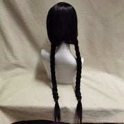 Addams Family Cosplay Wig Morticia Wendesday Wigs Black Long Straight Hair Heat Resistant Synthetic Halloween Party Woman Wigs