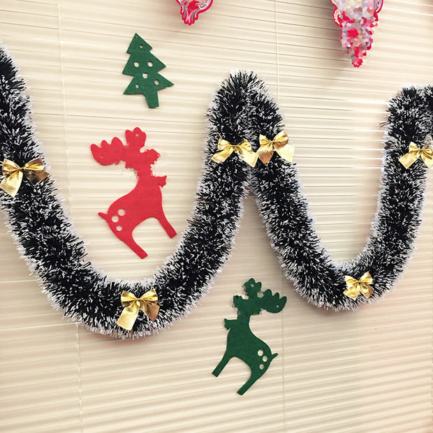 Christmas Garland Decorations 6.5FT Green Christmas Hanging Garland Red Bows Balls Ornaments Xmas Tree Home Party Decor New Year