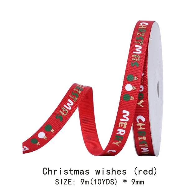 10 Yards/Roll Christmas Series Ribbon Festive Atmosphere Tree Decoration Xmas Gifts Packaging DIY Handmade material Cake Baking