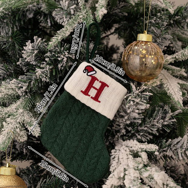 Christmas Stockings Xmas Gift Knitting Socks Pendant Red A-Z Letter Hanging Stock Christmas Tree Decor Ornament Navidad Gift Bag