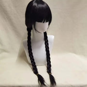 Addams Family Cosplay Wig Morticia Wendesday Wigs Black Long Straight Hair Heat Resistant Synthetic Halloween Party Woman Wigs
