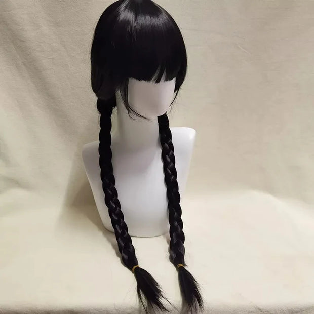 Addams Family Cosplay Wig Morticia Wendesday Wigs Black Long Straight Hair Heat Resistant Synthetic Halloween Party Woman Wigs