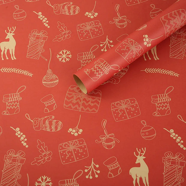1/6pcs Christmas Wrapping Paper Vintage Kraft Paper Christmas Tree Snowflake Pattern Gift Wrapping Paper Bouquet Wrapping Paper