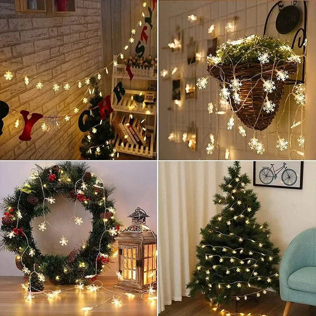 Christmas Tree Decorations 1M-30M LED Garland Holiday Snowflakes String Fairy Lights Ornaments for Home Party Noel Navidad 2026