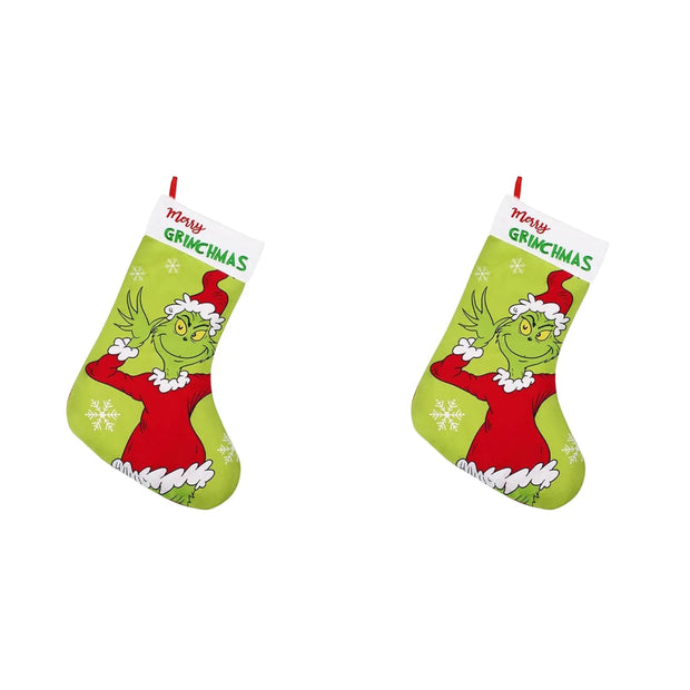 New Christmas Tree Decor Funny Green Grinch Christmas Socks Green Hair Monster Decor Children's Christmas Gifts Socks Candy Bags