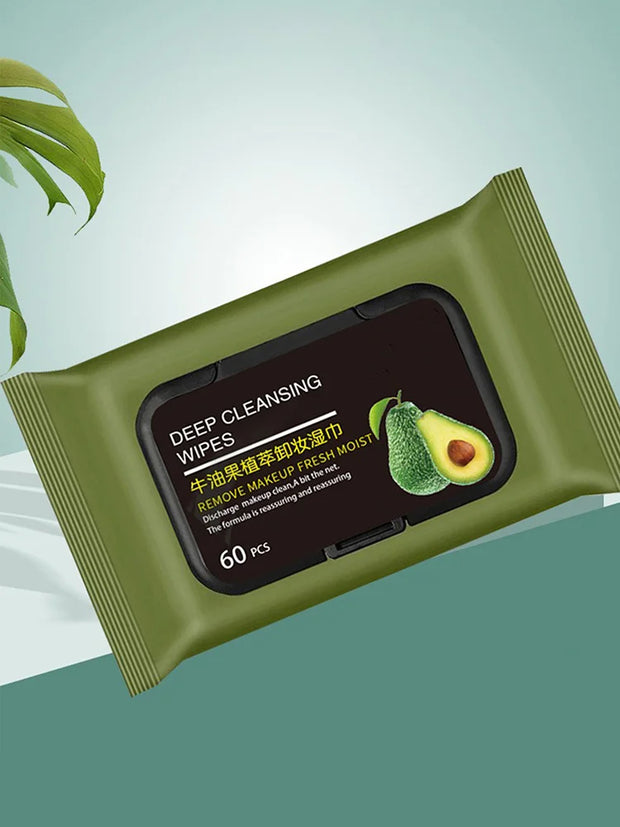 Avocado Makeup Remover Towel - Large Volume 60pcs, 3-in-1 Gentle Deep Cleansing for Eyes, Lips & Face,One-time makeup remover