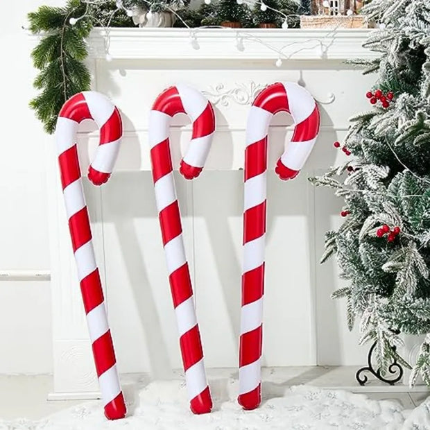 3pcs 35 Inch Inflatable Christmas Candy Cane for Indoor Outdoor Holiday Yard Decorations Festive Xmas Decorations Gift Party Fa