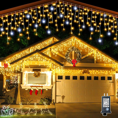 Christmas Decorations 2025 Street Garland On The House Outdoor Festoon Led Icicle Curtain Lights 4M(W)*0.6M(H) White Flash Fairy