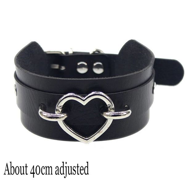 New Sexy Harajuku PU Leather Chain Heart Pendant Necklaces Women Men Punk Neck Gothic Black Pink Choker Necklace Cool Collar