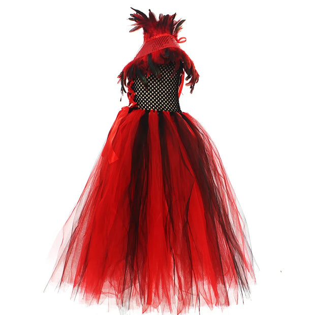 2025 Halloween Vampire Costume for Girls Devil Witch Gothic Mesh Clothes Demon Vampires Queen Cosplay Carnival Party Dress Set