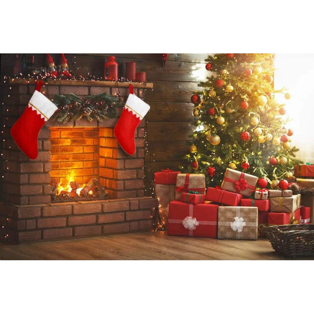 Felt Christmas Stockings for Christmas Fireplace Hanging Stocking Red Non-Woven Fabric with Golden Trim