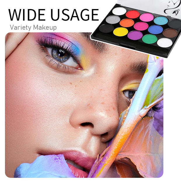 15 Color Water-Soluble Body Paint Palette Set Cosmetic,Safe,Non-toxic Fluorescent & Matte Halloween Makeup Face Painting Cosplay