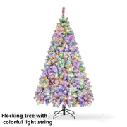 5 to 10ft Artificial Christmas Tree , Snow Flocked Full Prelighted Xmas Tree with 2084 Branch Tips, 900 Incandescent Lights