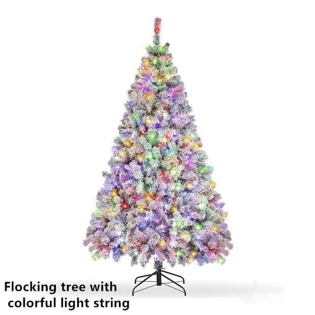 5 to 10ft Artificial Christmas Tree , Snow Flocked Full Prelighted Xmas Tree with 2084 Branch Tips, 900 Incandescent Lights