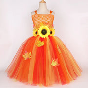 Fall Woodland Fairy Costume for Girls Orange Maple Leaves Sun Flower Fairy Tutu Dress with Wings Wand Kids Halloween Costumes