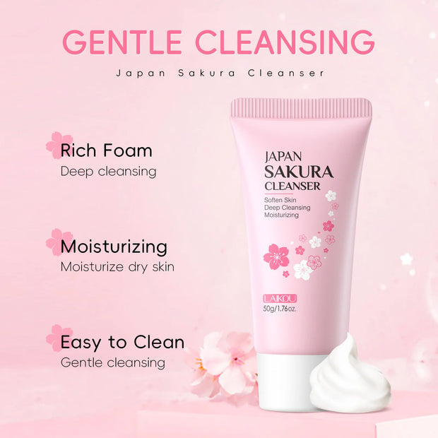 LAIKOU Sakura Facial Cleanser Foam Face Wash Remove Blackhead Moisturizing Shrink Pores Deep Cleaning Oil Control Skin Care 50g