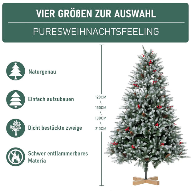 Artificial Christmas Tree 150 cm Densely Filled Branches Premium PE/PVC Christmas Tree with Pine Cones and Red Berries