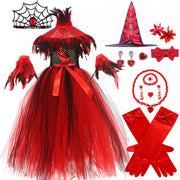2025 Halloween Vampire Costume for Girls Devil Witch Gothic Mesh Clothes Demon Vampires Queen Cosplay Carnival Party Dress Set