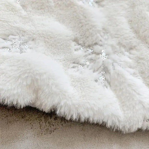 Luxury Faux Fur Christmas Tree Skirt Snowflake White Plush Mat Holiday Decor For Xmas New Year Home Ornament