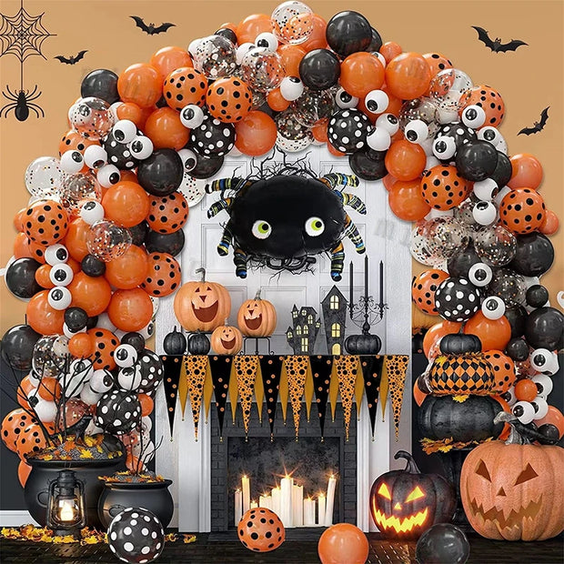 Halloween Bat Balloon Garland Arch Kit Black Orange Ballon 3D Bat Spider Sticker Eye Pumpkin Halloween Party Decoration Supplies