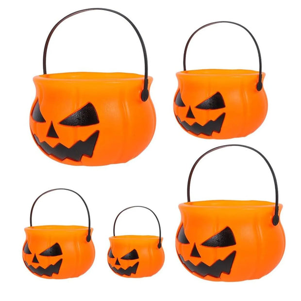 Popular Halloween Pumpkin Bucket Candy Bucket Kids Candy Trick Or Treat Prop Halloween Party Decoration Prop Supplies 5PCS