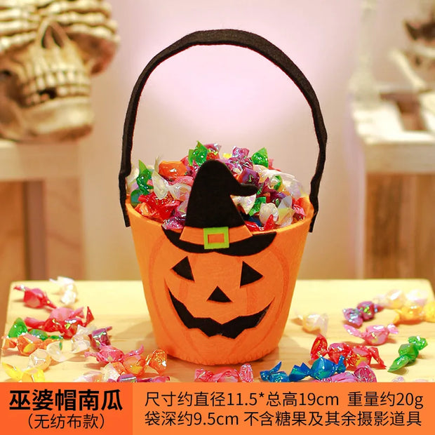 Halloween Theme Candy Bucket Bag Portable Candy Basket Kids Trick or Treat Bucket Halloween Party Decoration Supplies