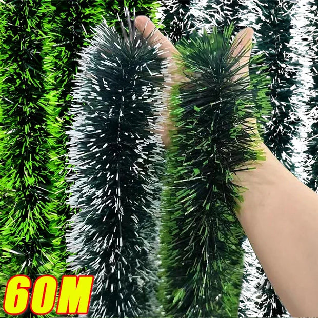 60/2M Christmas Tinsel Ribbons Garland Green Cane Wreath Xmas Tree Hanging Pendent Ornaments Wedding Party Home Decor Supplies