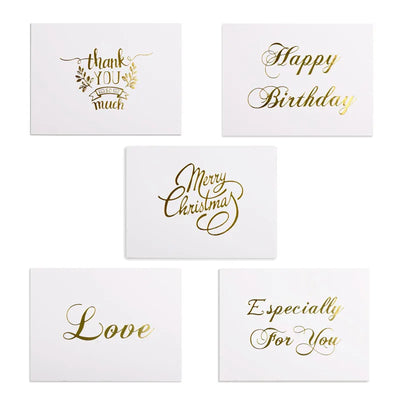 48pcs Mini Gold Embossed Thank you Card Valentine Happy Birthday Christmas Party Wedding Invitations Letter Greeting Cards