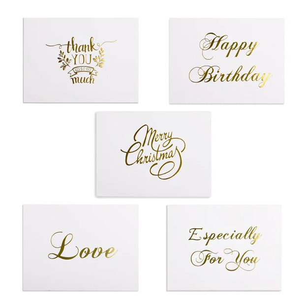 48pcs Mini Gold Embossed Thank you Card Valentine Happy Birthday Christmas Party Wedding Invitations Letter Greeting Cards