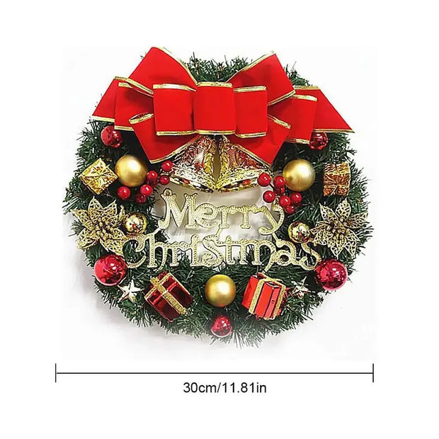 Artificial Merry Christmas Wreath with Bow Christmas Door Hanging Rattan Ornament Garland Christmas Suitable for Home Decoration