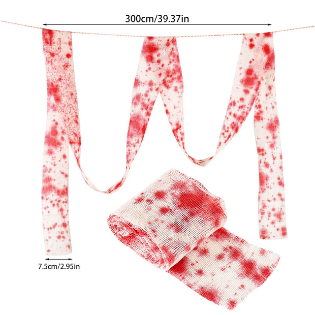 3m/5m Halloween Bloody Gauze Bandage Warning Isolation Belt Horror Props For Halloween Party Haunted House Home Scene Decoration