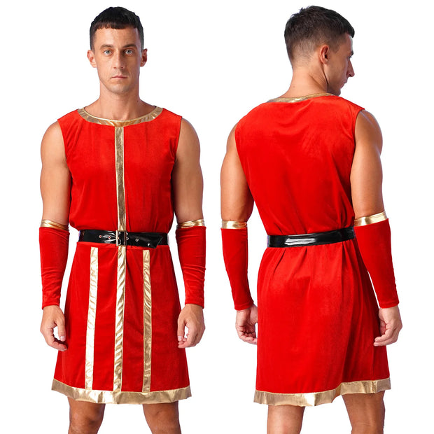 Mens Roman Spartan Gladiator Warrior Costume Ancient Greek Mythology God Toga Fancy Dress Up Halloween Cosplay Costumes