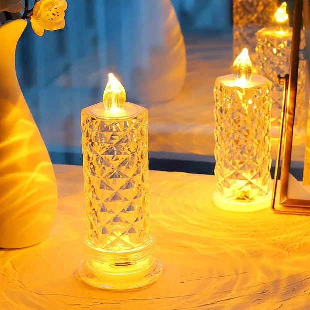 Led Candle Light Rose Pattern Projection Simulation Flameless Candle Lamp For Home Birthday Wedding Party Decoration Christmas