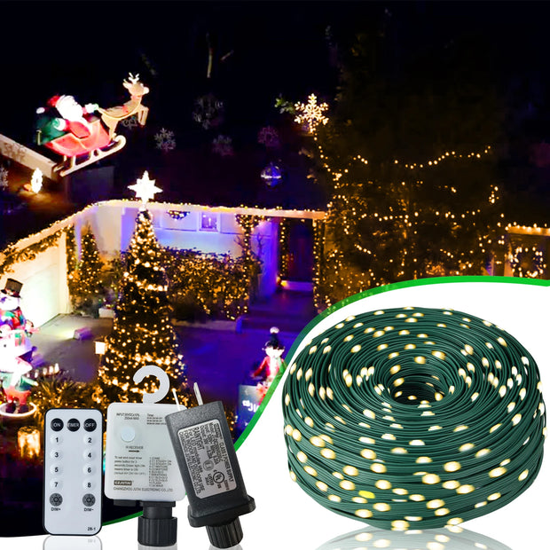 Christmas Rope Lights,1000LED/328Ft Outdoor Decorative String Strobe with 8 Modes/Remote/IP67 Waterproof/Timer/Memory Function f