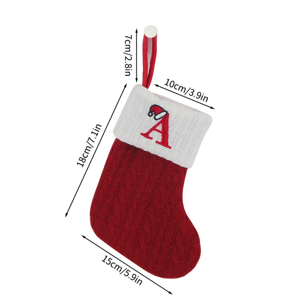 Christmas Stockings Xmas Gift Knitting Socks Pendant Red A-Z Letter Hanging Stock Christmas Tree Decor Ornament Navidad Gift Bag