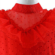 Lydia Deetz Costume For Girl Red Weeding Dress Halloween Beetlejuice Child Up Party Tunic+Headscarf+Glove Set Frock