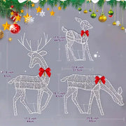 Lighted Deer Christmas Outdoor Decoration Reindeer Family Moose Lighted Holiday Display with Bell Bow Deer Lawn Garden Decor