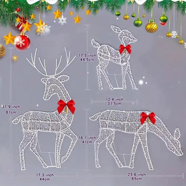 Lighted Deer Christmas Outdoor Decoration Reindeer Family Moose Lighted Holiday Display with Bell Bow Deer Lawn Garden Decor